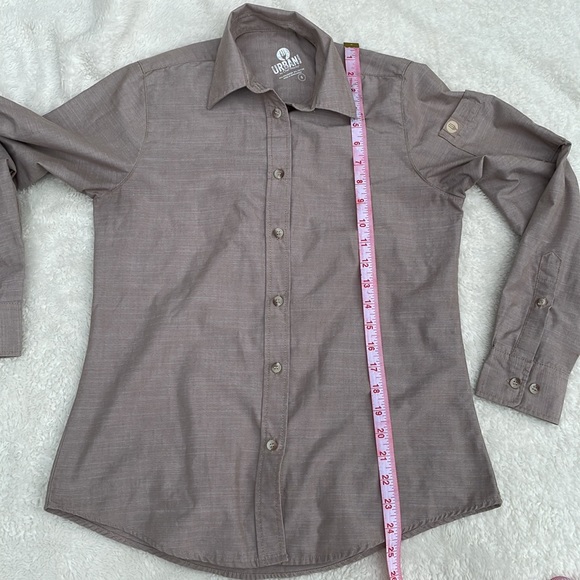 Women’s Chef Works Urban Collection chambray button down brown neutral sz small - Picture 5 of 6